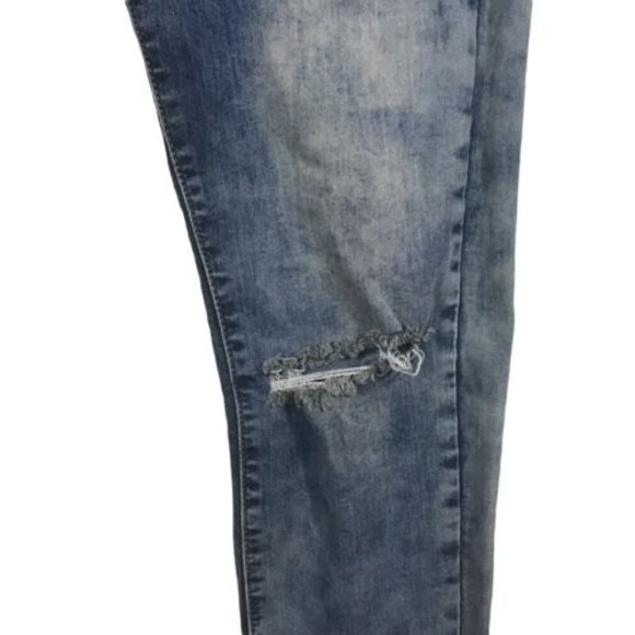 Platform Slim Skinny Stretch Denim Jeans Ripped Med Blue Stressed Size 29/30 - Picture 8 of 12